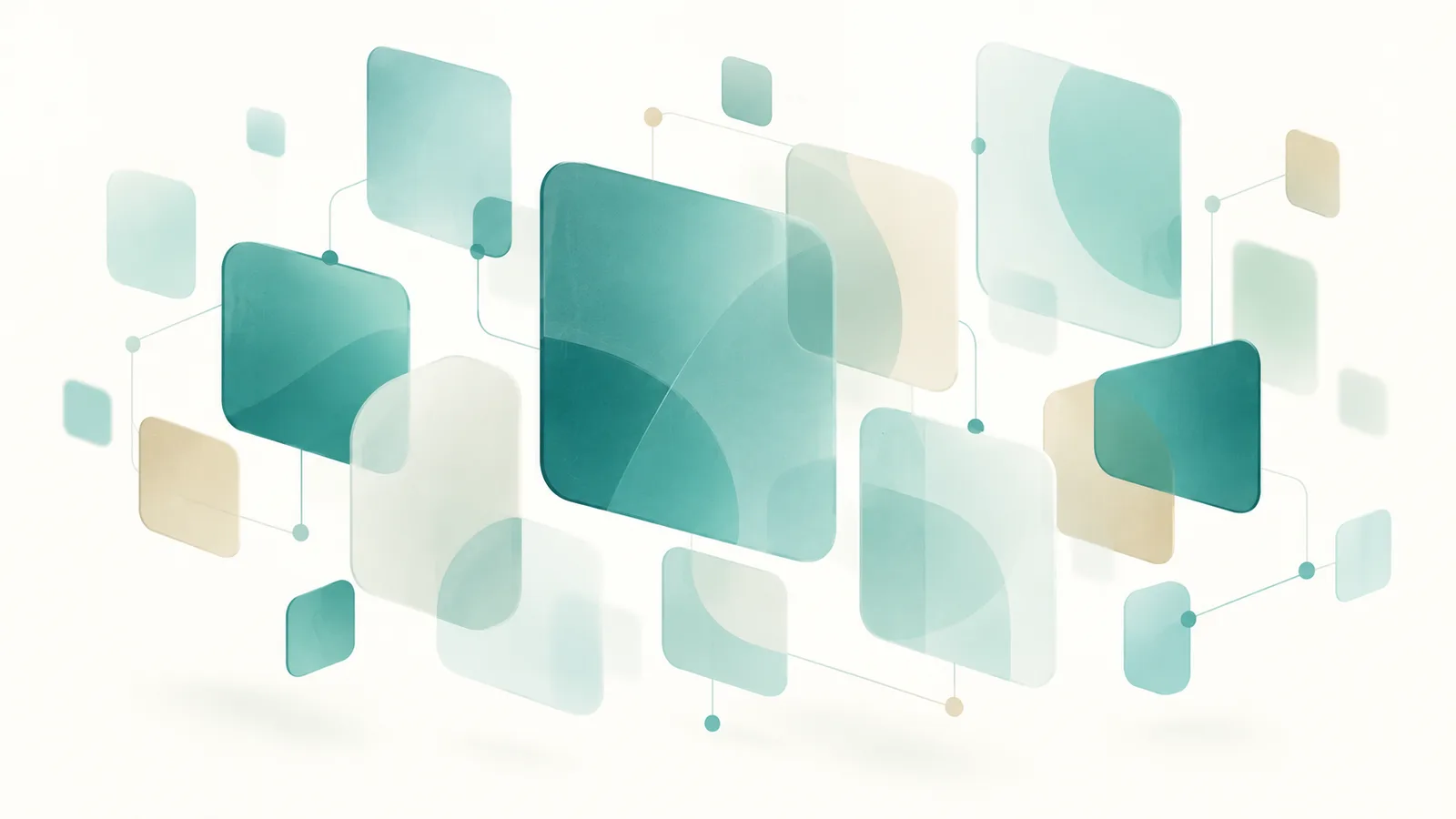 Abstracte zwevende kaartjes in teal en zand